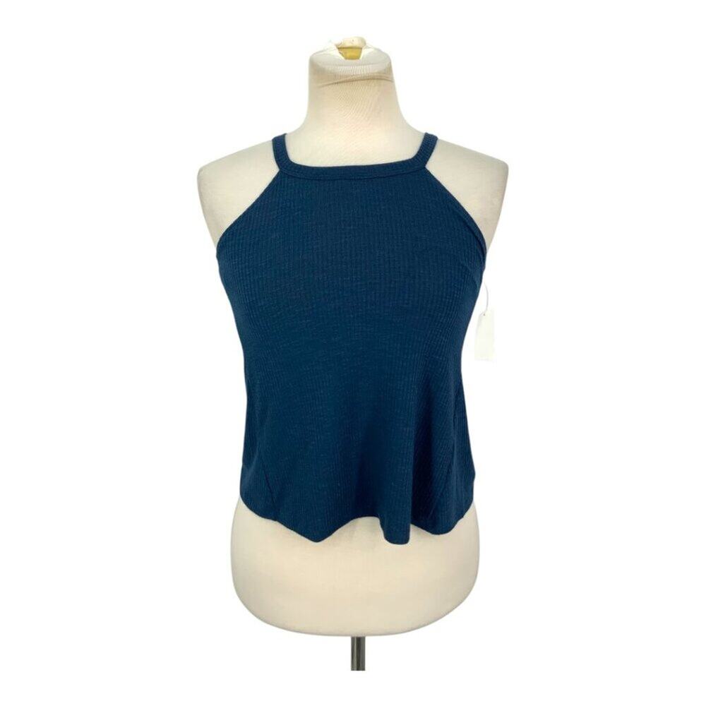 Freshman Sleeveless Halter Neck Ribbed Top Blue Size XS NWOT